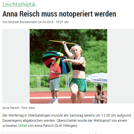 Anna Reisch muss notoperiert werden